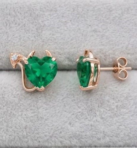 4ct Heart Simulated Green Emerald/Diamond Helloween Stud Earring Rose Gold Plate
