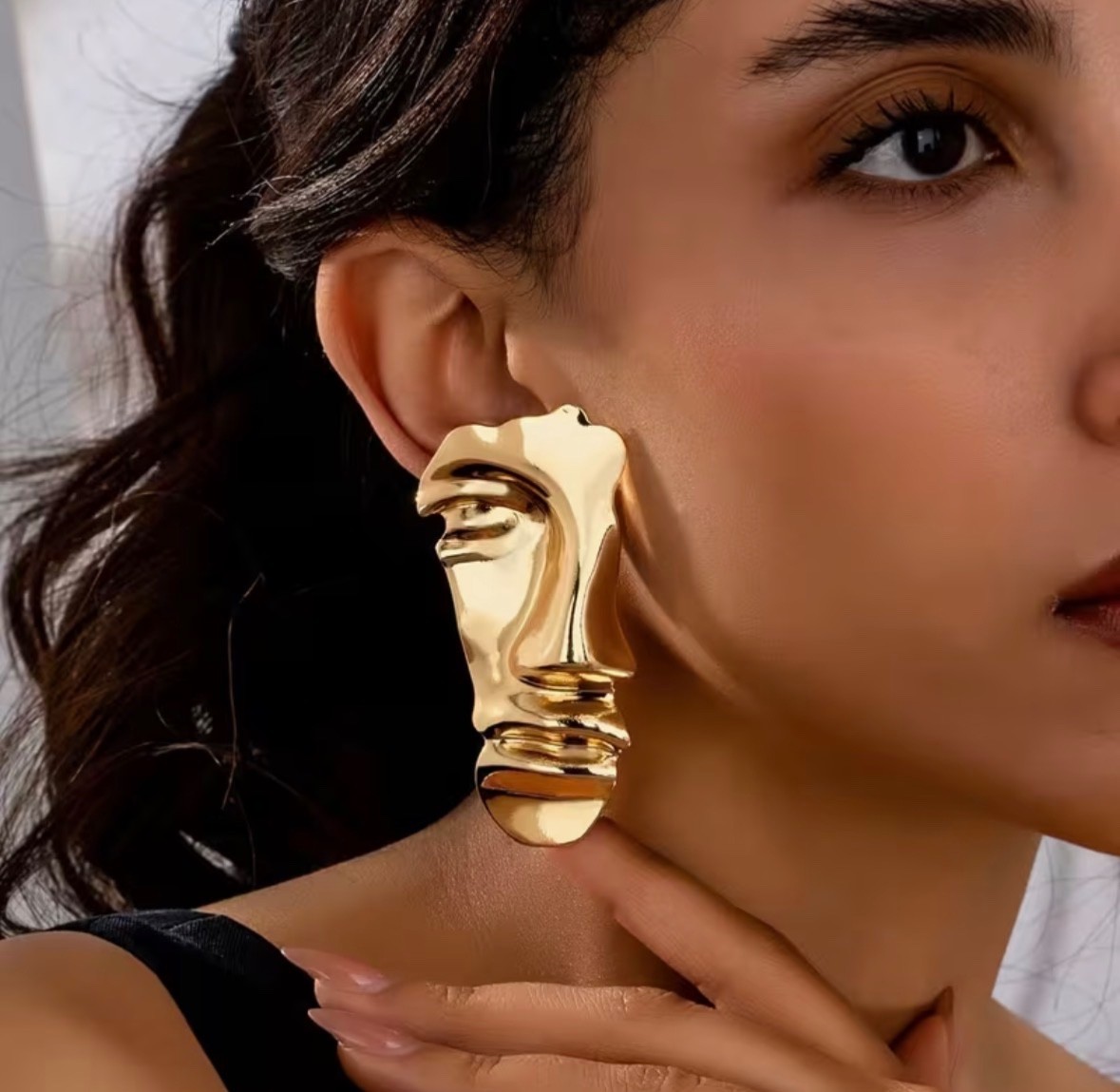 Gold Silver Abstract Statement Earrings Sculptural Face Art Fashion Jewellery