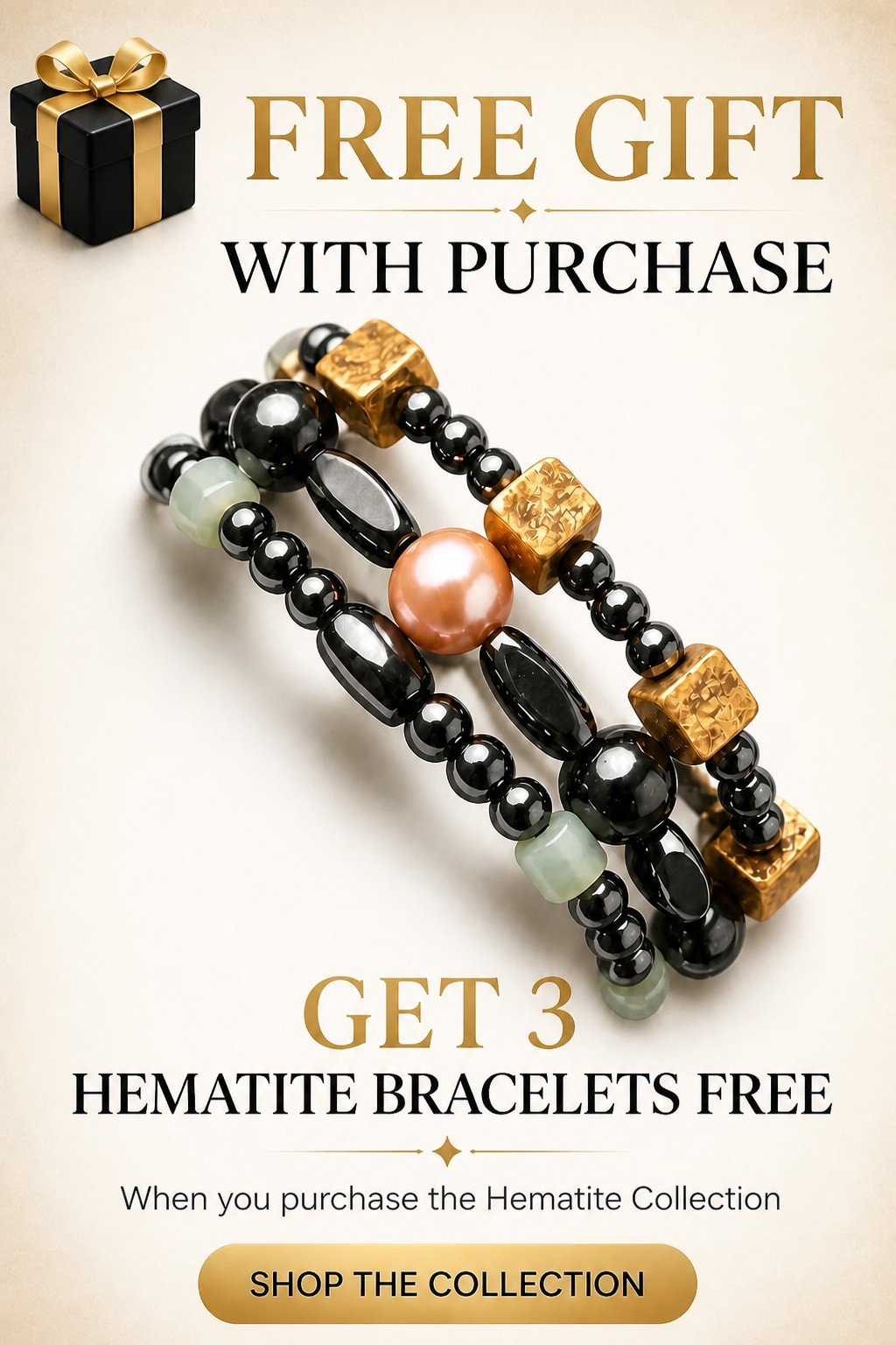 Crystal Atom Steel Pendant 26″ Chain + 3 FREE Hematite Bracelets Casino Gift
