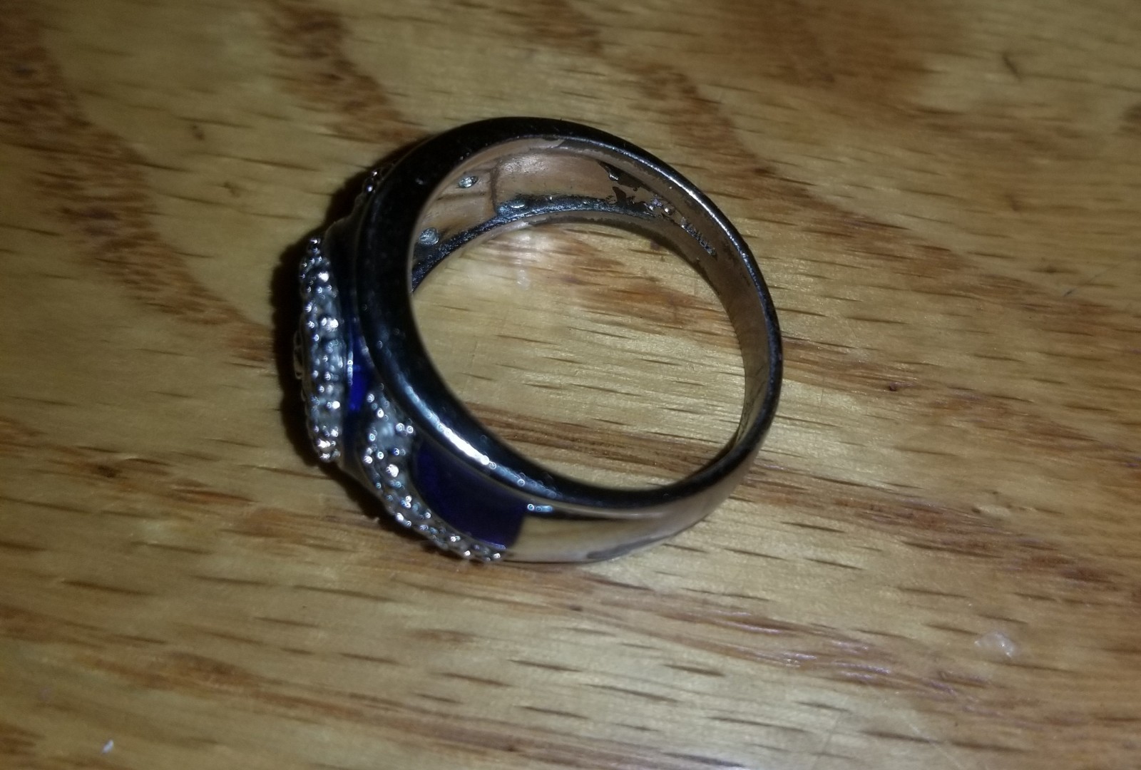 Vintage Hildago? Blue Enamel CZ Wave Ocean 925 Band Ring Sterling Silver 8.2 G