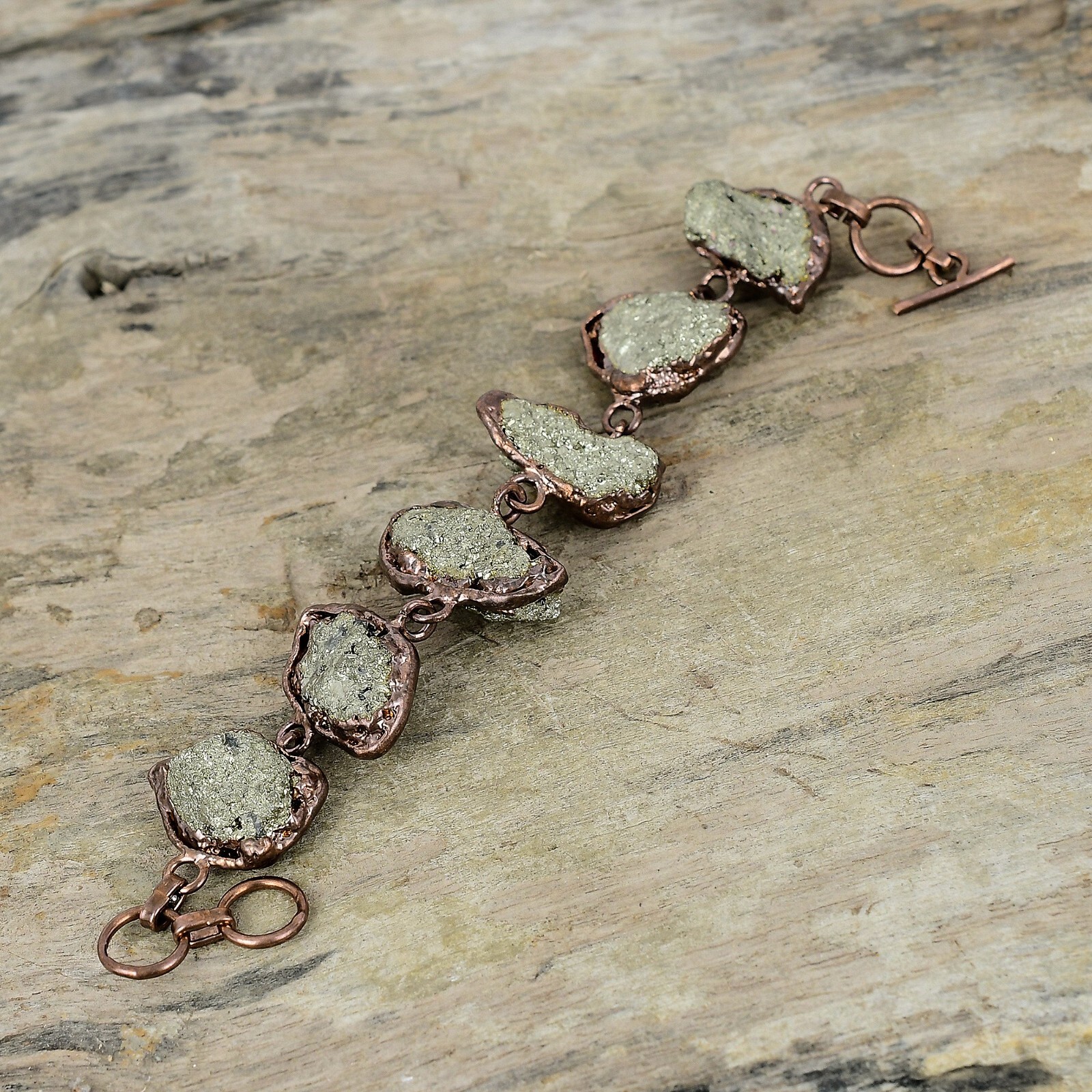 Pyrite Rough Copper Love Gift Electroformed Chain Adjustable Bracelet 6.0″