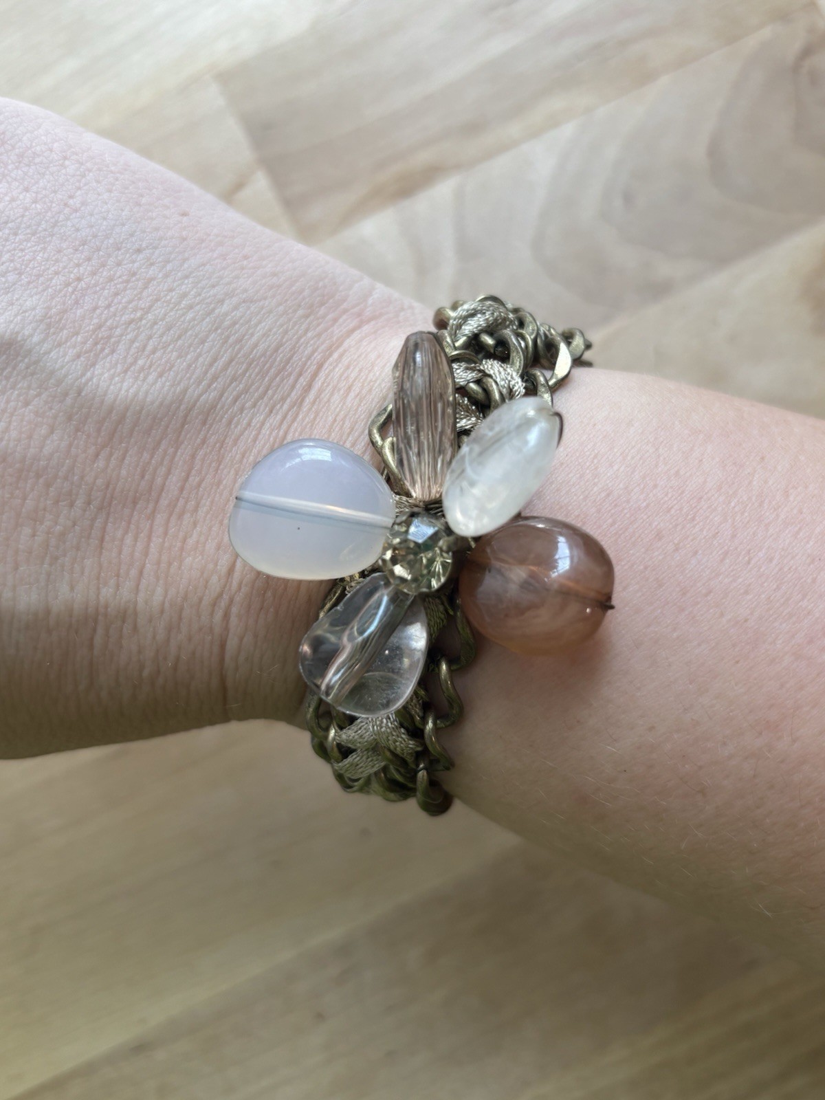 Loft Bracelet Faux Leather Faux Crystal Flower 7in