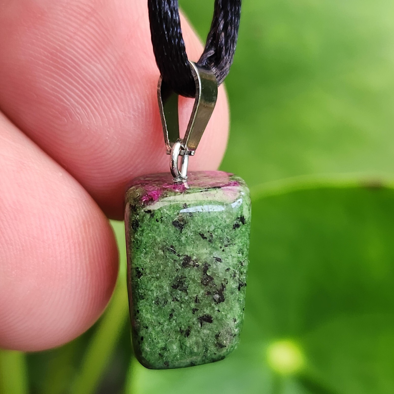 Ruby Zoisite Pendant Anyolite Gemstone Healing Cord Necklace Abundance Jewellery