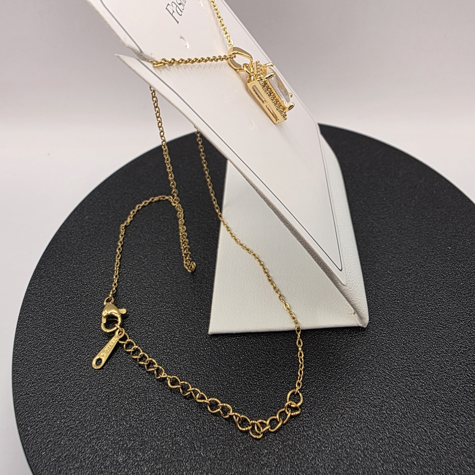 Stainless Steel Copper Plated 16″Necklace w/16mm White Quartz & Cz Pendant
