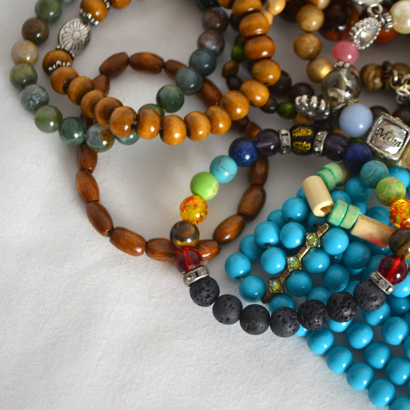Stackable Bracelet Lot 14pc Beaded Stretch Mixed Materials circa 2000s
