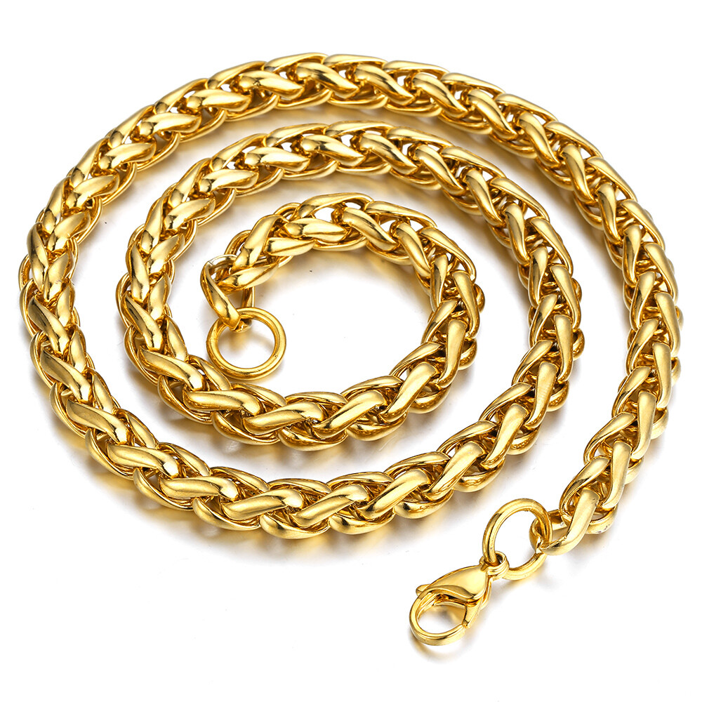 Men Women Braided Wheat Spiga Necklace Gold Plated Stainless Steel Chain 3-9.5mm