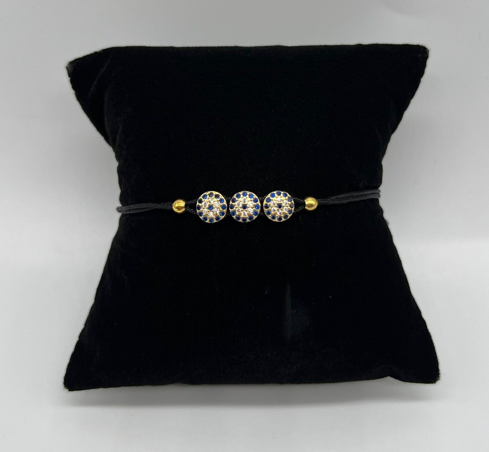Black String Bracelet Cubic Zirconia Crystal Three Blue Evil Eye Gold Color