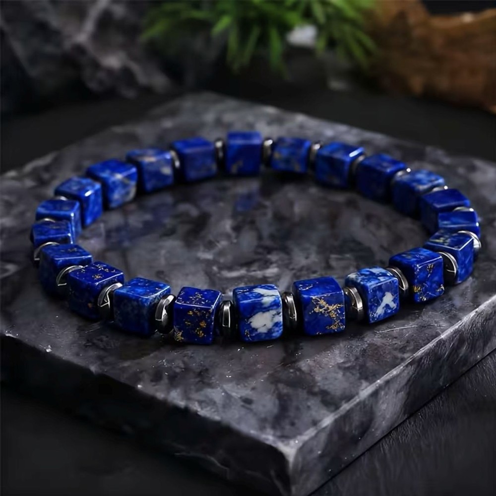 6mm Lapis Lazuli Stretch Bracelet Square Healing Crystal Gemstone Men’s Jewelry