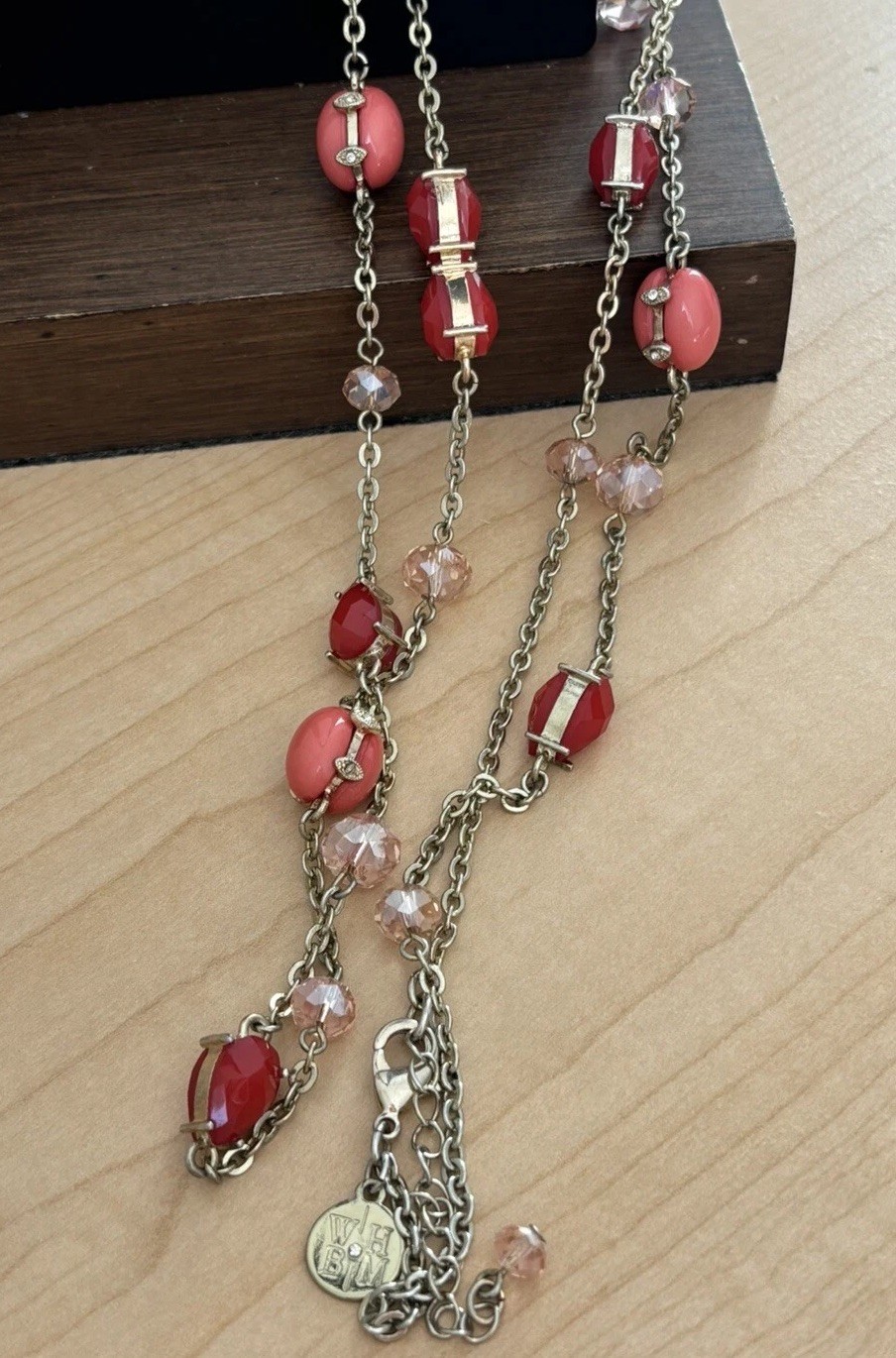 WHBM Coral Beaded Necklace/ Gold Tone/ Signed New w/o Tags