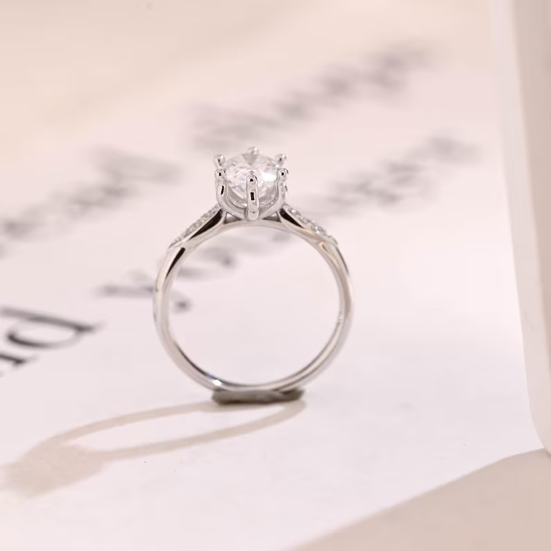 Solitaire Oval Moissanite With 18k White Gold Plated Silver Women’s Ring #175