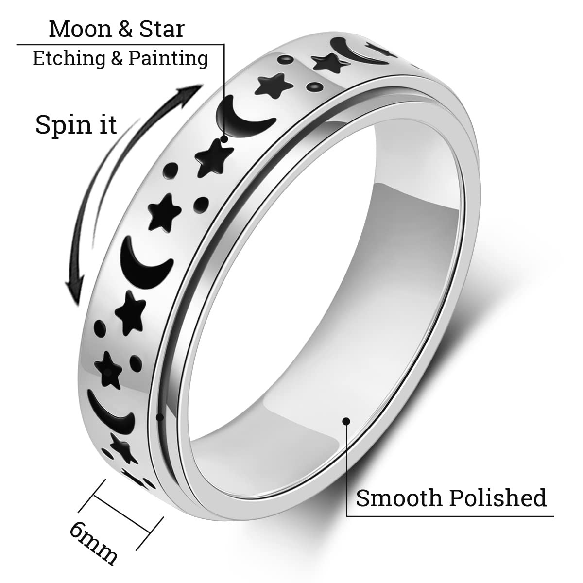 Anxiety Ring for Women Fidget Toys Adults Ring Stainless Steel Spinner Rings …