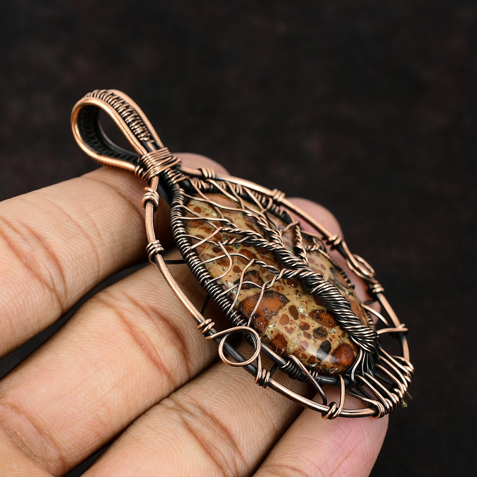 Asteroid Jasper Copper Gift Wire Wrapped Tree Of Life Pendant 2.99″