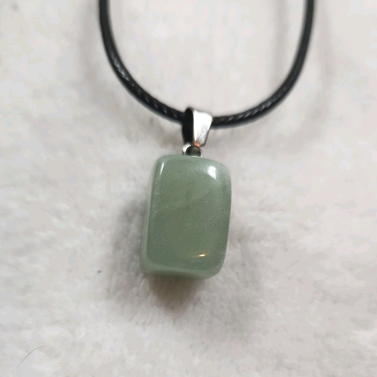 Tumbled Stone Pendant Necklace, Faux Leather Cord, 16″ W/ 2″ Extender