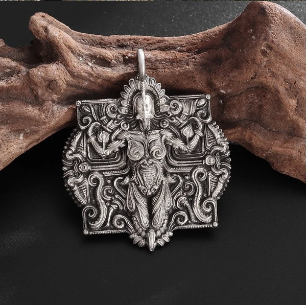 Guardian Goddess Medallion Necklace Jewelry Gothic Vintage Silvery Pendant
