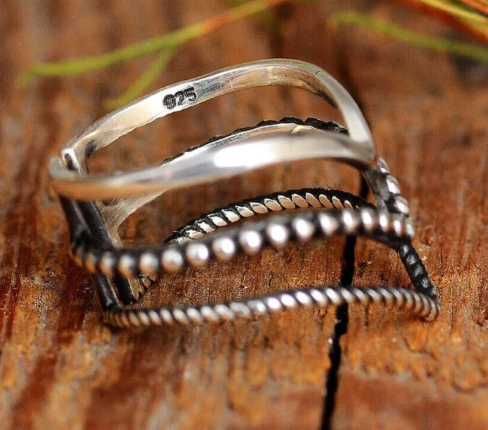 925 Sterling Silver, Solid Silver, Band Ring, Unisex, Triple Chevron Band Ring