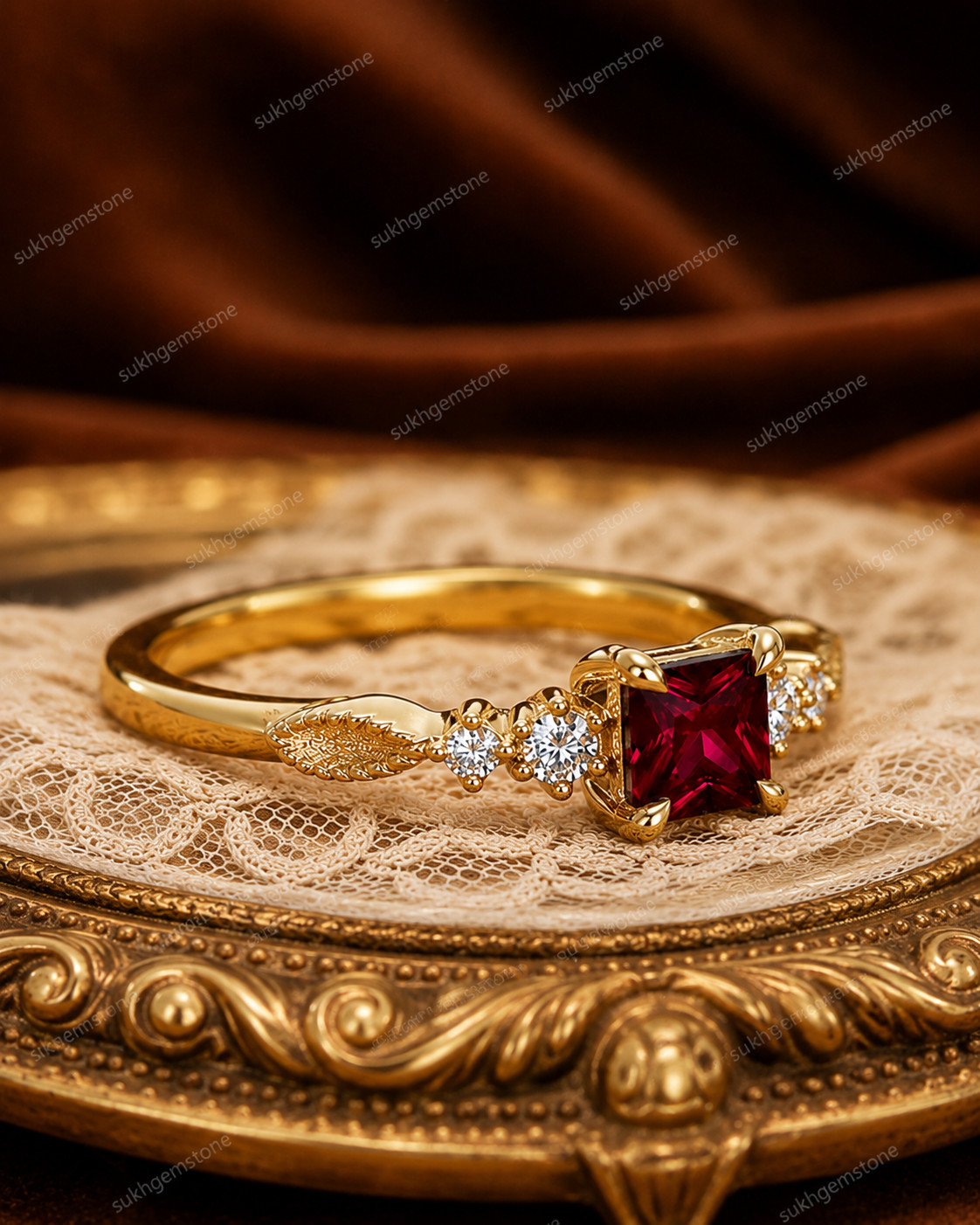 Red Garnet Ring, Brass Gold Alloy , Birthday Gift Her, Women Ring