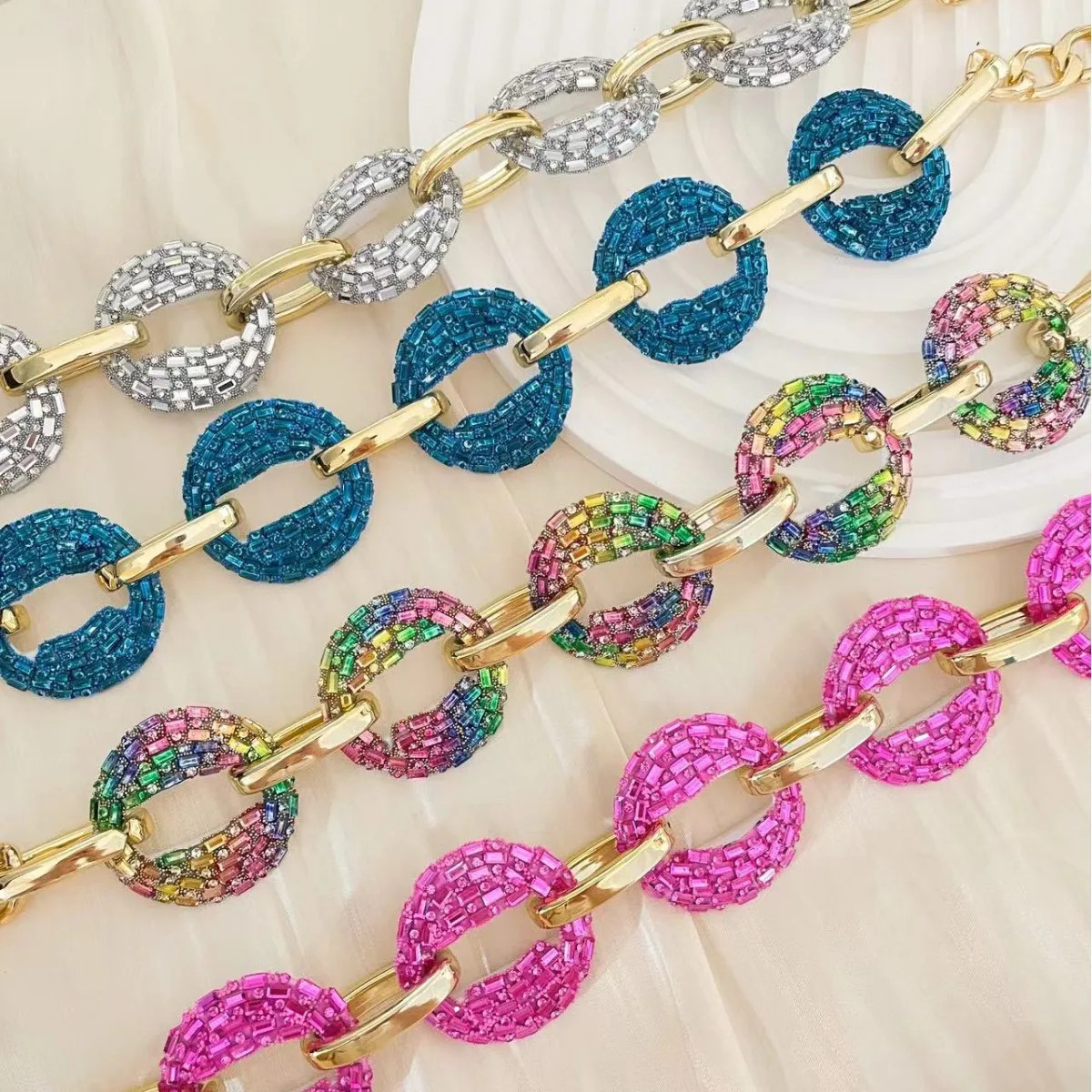 Fashion Exaggeration Punk Hip Hop Colorful Rhinestone Chain Geometry Necklace Go