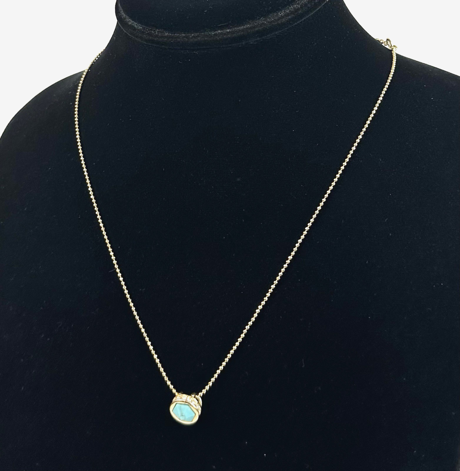 LAUREN Ralph Lauren Match Point Turquoise Pendant Gold-Tone Necklace 15+2″ext