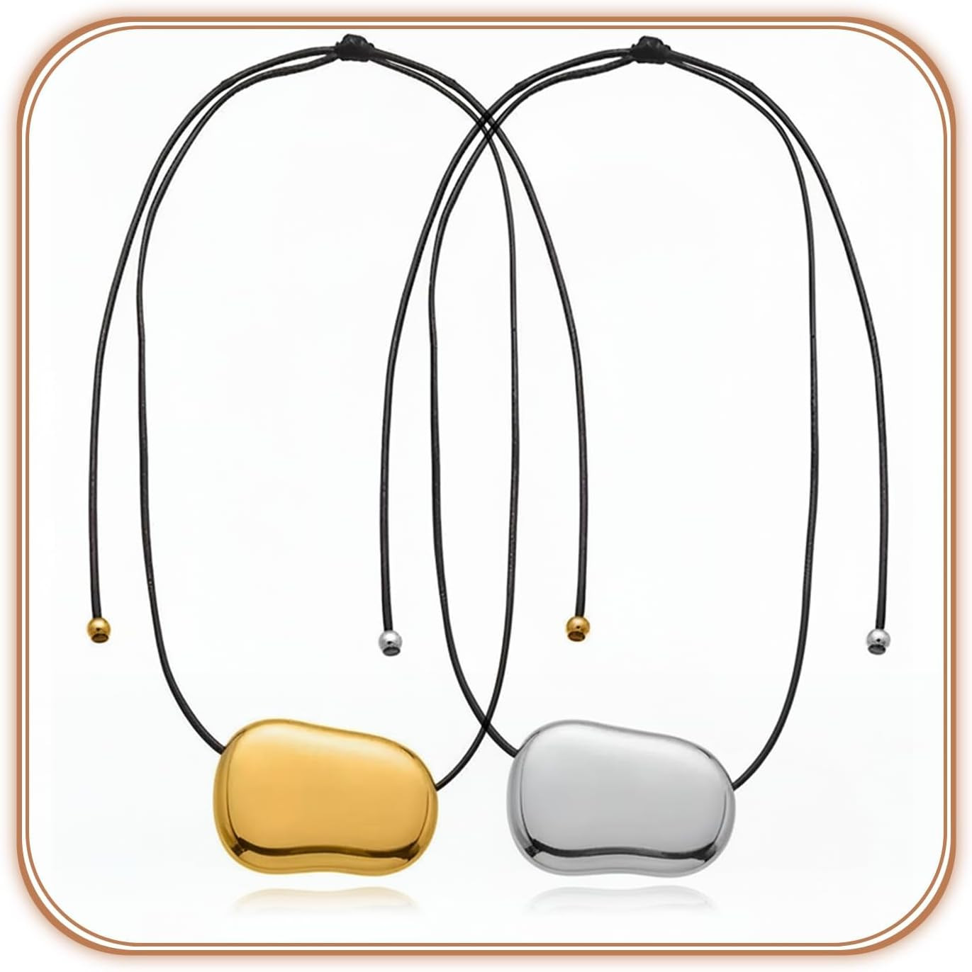 Gold Bean Pendant Necklace for Women, 316L Stainless Steel Bean Necklace on Leat