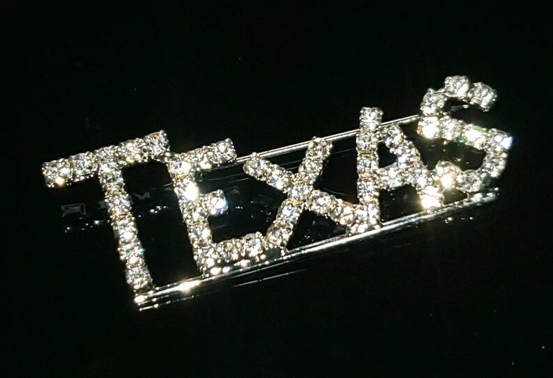 TEXAS Clear Rhinestone Pin-Texas fans-2 Inches x 1/2 to 3/4 inches