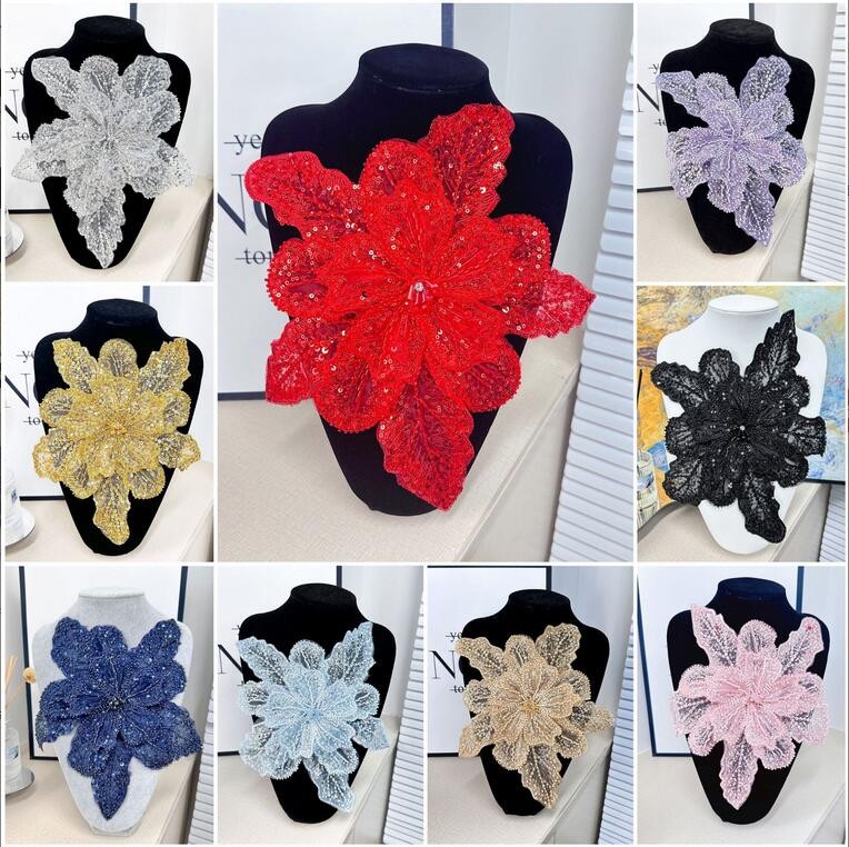 DIY Clothing Lace Sequin Beads Flower Embroideried Appliquothing Sew Accessories