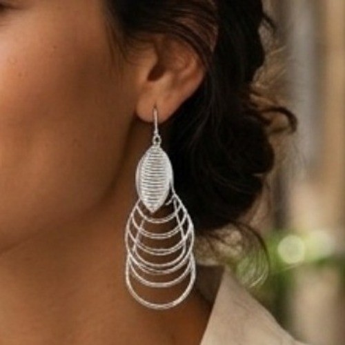 Silver Tiered Crescent Drop Earrings New Moonrise Boutique Dangle Statement