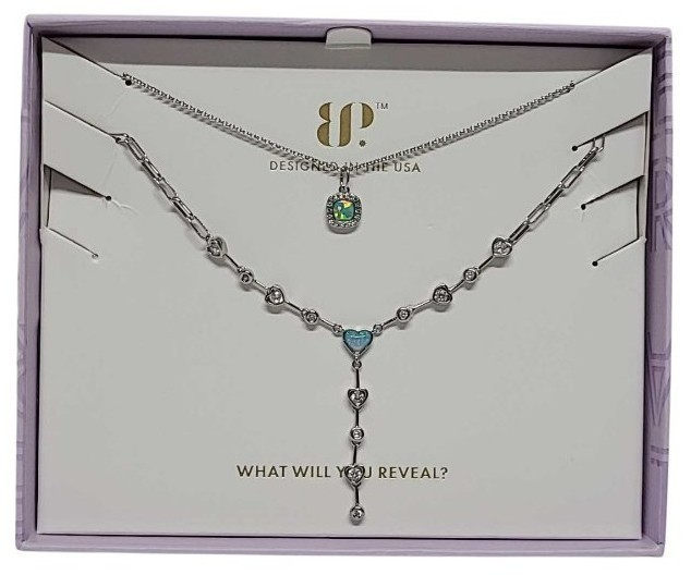 Bomb Party Luxe Layers It’s A Beautiful Life Necklace Silver Fire Opal heart