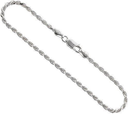 925 Sterling Silver Diamond Cut Rope Chain Necklace 2.5mm 16″, 18″, 20″, 22″,24″