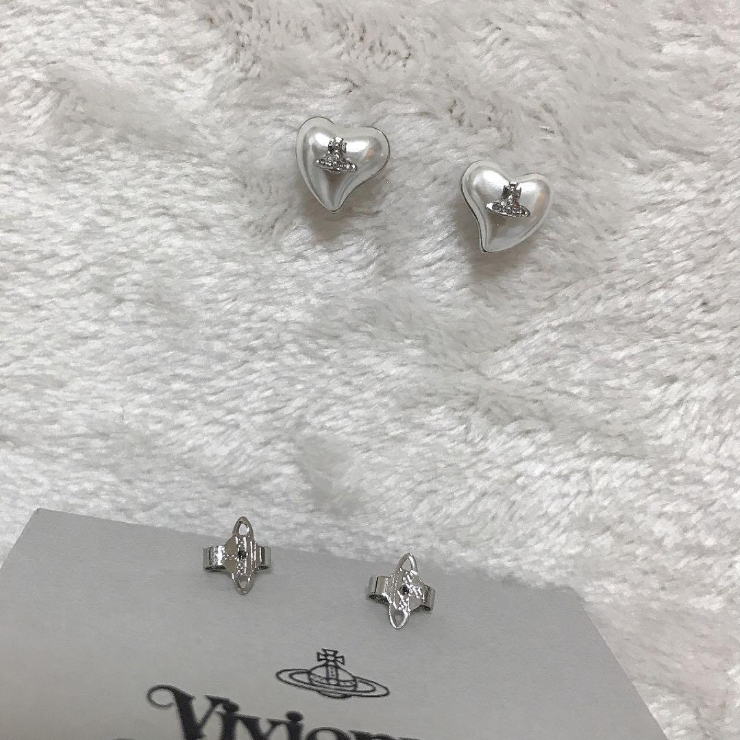 Vivienne Westwood Earrings Pierce Heart Pearl Silver NO BOX Accessories [E2278