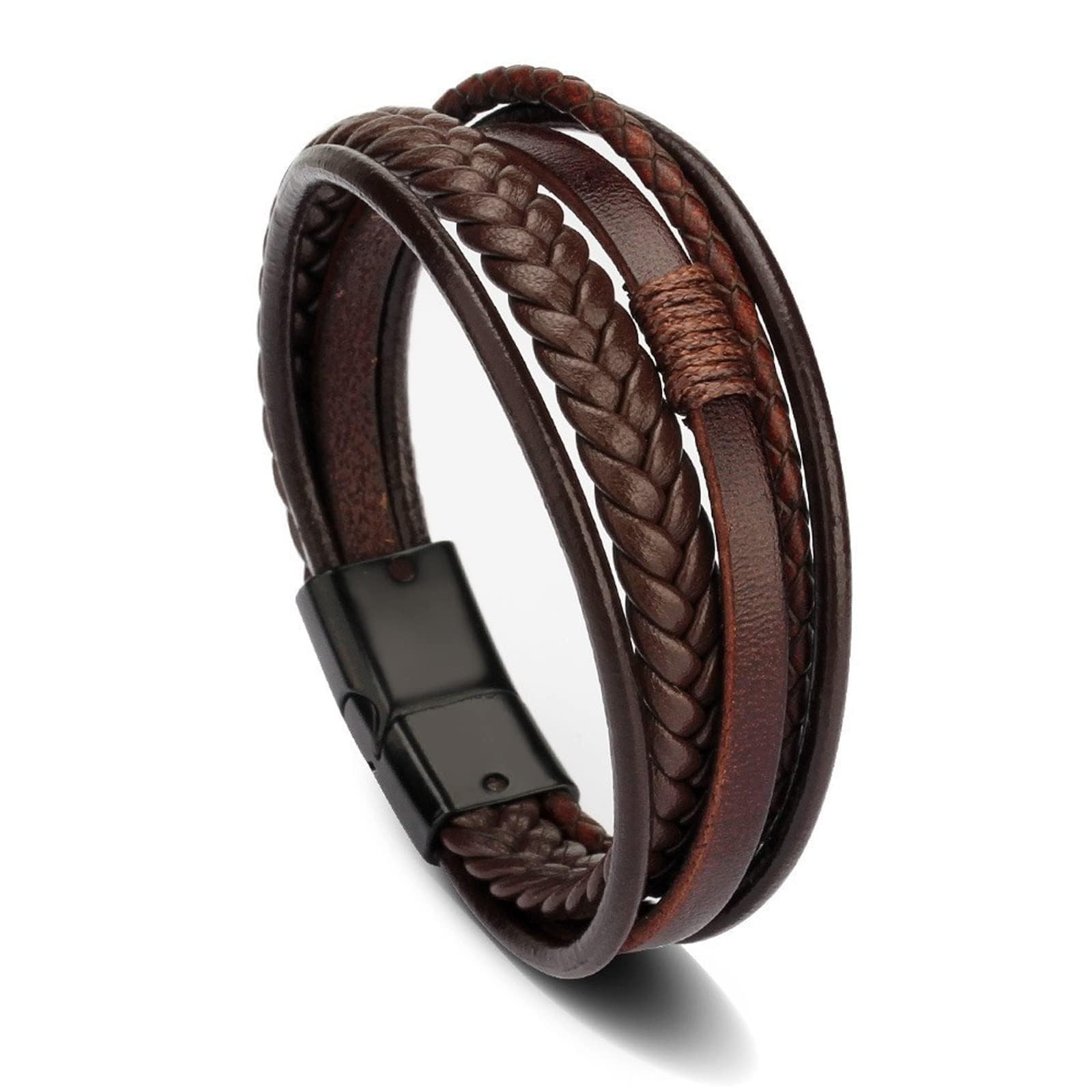 Leather Cuff Bracelet for Men Layered Leather Wrap Bracelet Boho Beaded Cuff …