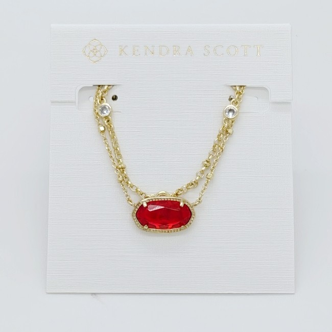Kendra Scott Elisa Gold Crystal Multi Strand Necklace in Berry Red Glass