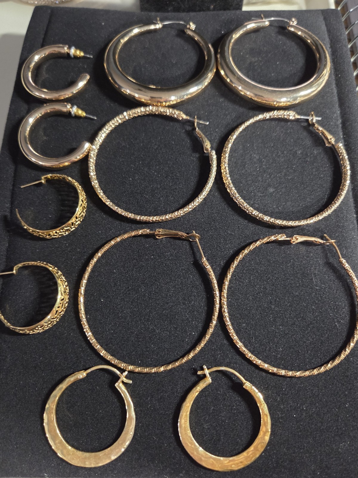 Six Pairs Pierced Earrings Costume Clean 1″ And 2″ In Diameter Excellent