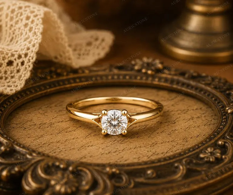 Lab Created Moissanite Ring, Base Metal: Brass Finish: Gold Plated, Gift