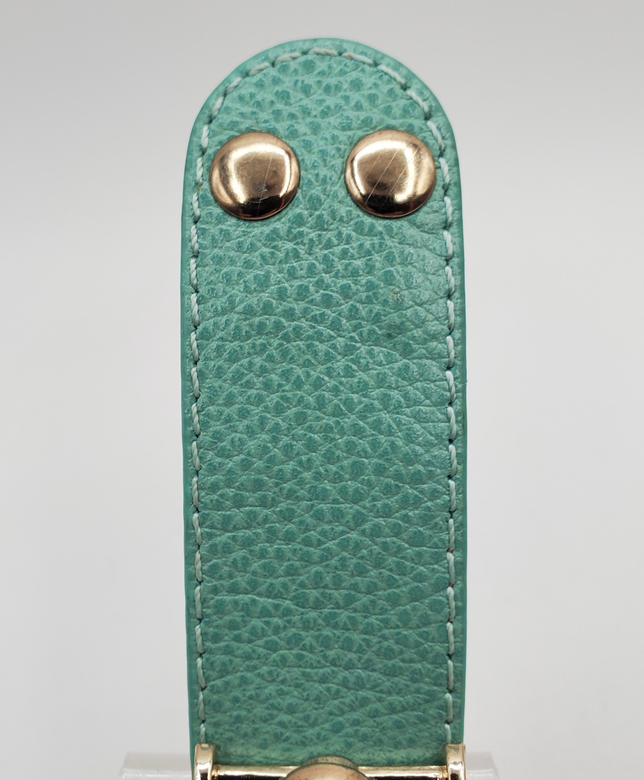 TT Monogram Wrap Bracelet 1in Wide Mint Green Pebble Leather Gold Tone Hardware