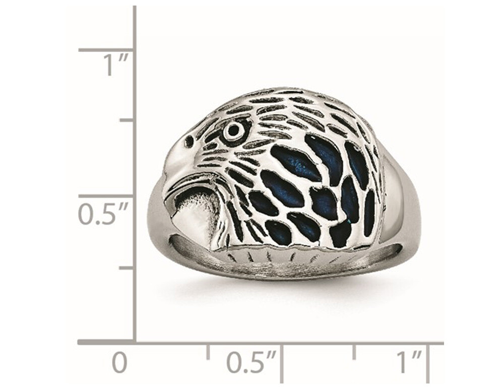 Mens Textured Blue Enamel Eagle Ring in Stainless Steel