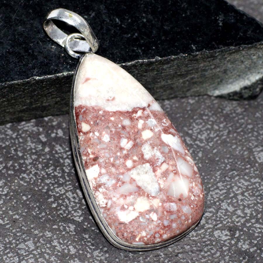 925 Silver Plated Marble Jasper Pendant Jewelry Size 2.1″ GW