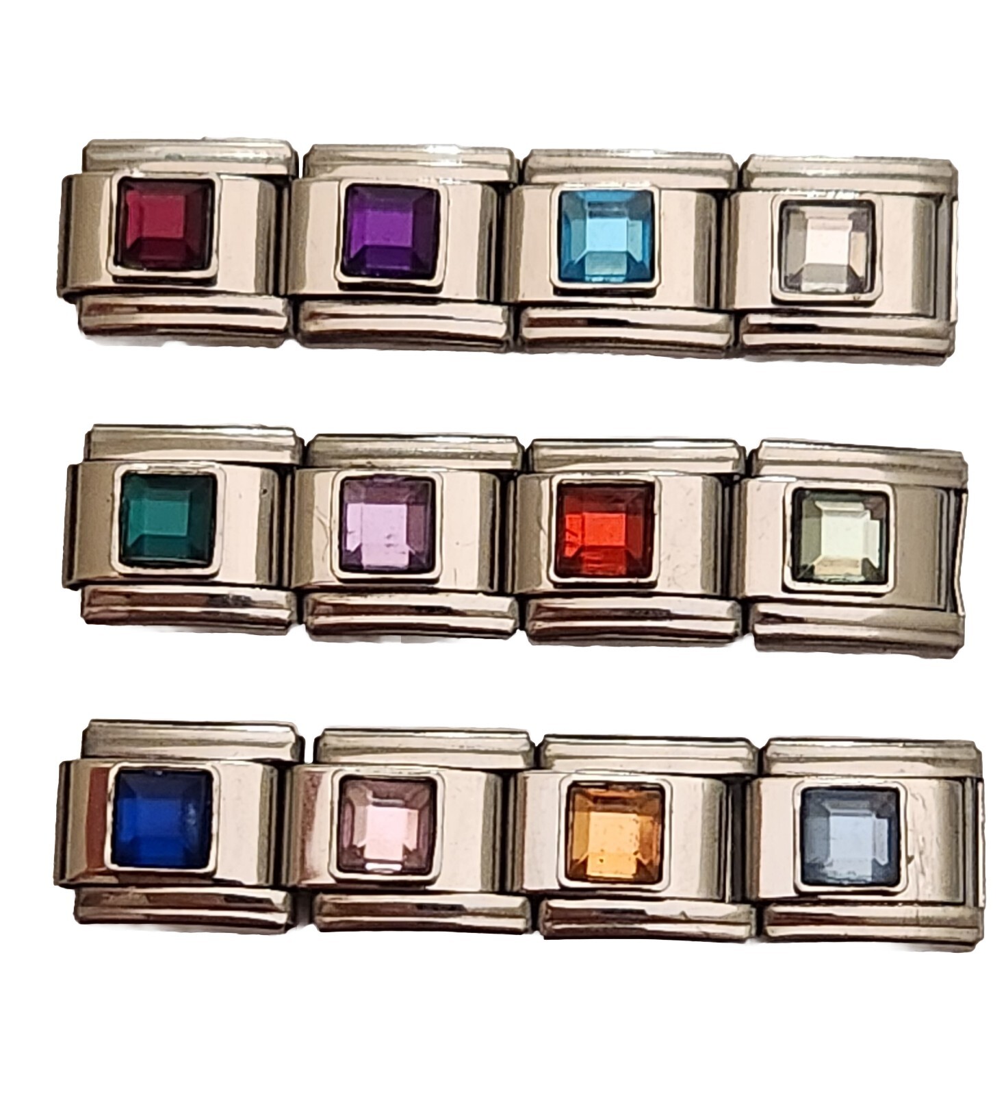 SQUARE Birthstone Birth stone birthday month italian charm bracelet link 9mm