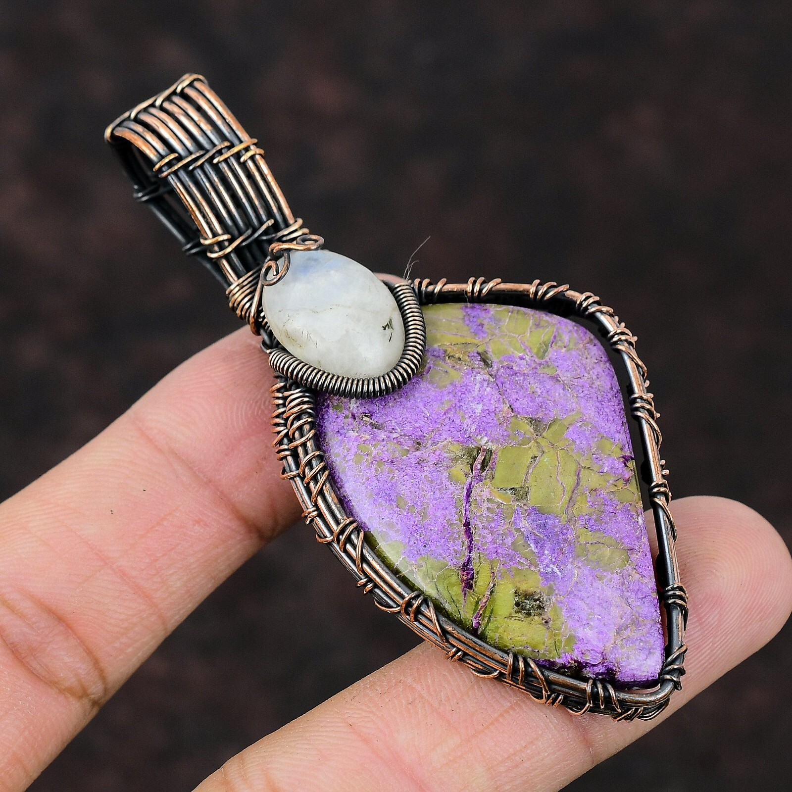 Stichtite Gemstone Wire Wrapped Pendant Copper Handmade Jewelry For Women 3.15″