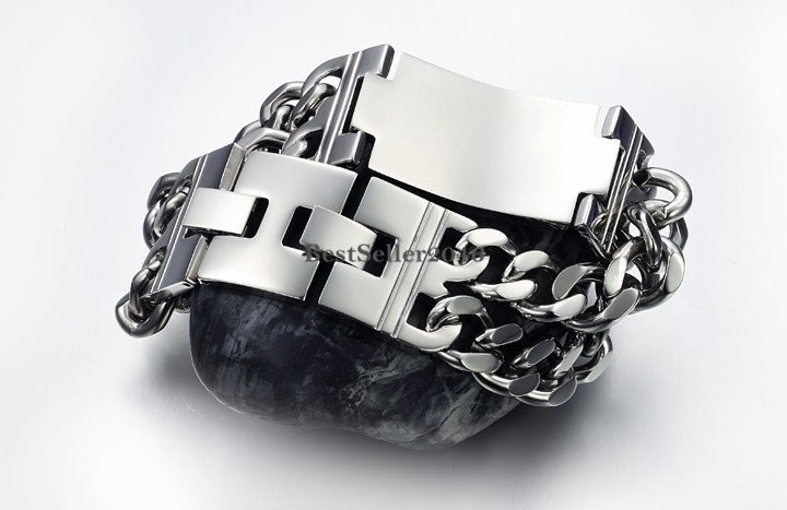 Men 22MM Wide Flat Curb Link Chain Bracelet Polished Stainless Steel Bangle 8.7″