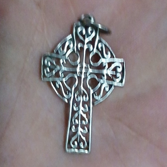 Silver Tone Metal Celtic Cross Openwork Charm Pendant, Religious Theme