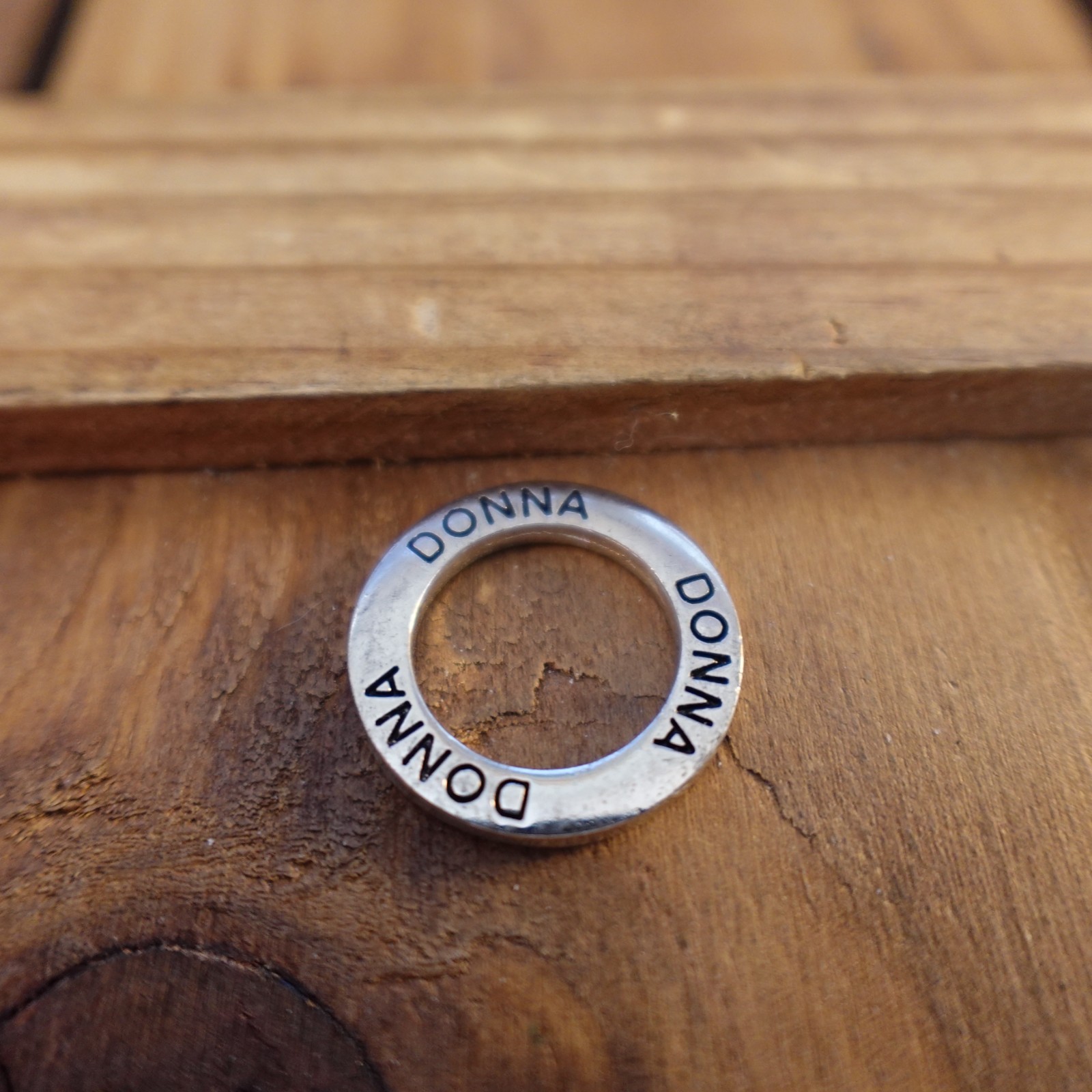 Donna Personalized Charm Silver Tone Circle Ring Engraved Name Gift