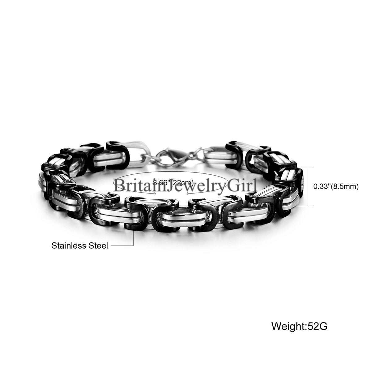 8mm Men’s Stainless Steel Byzantine Box Link Chain Bracelet Wristband Heavy