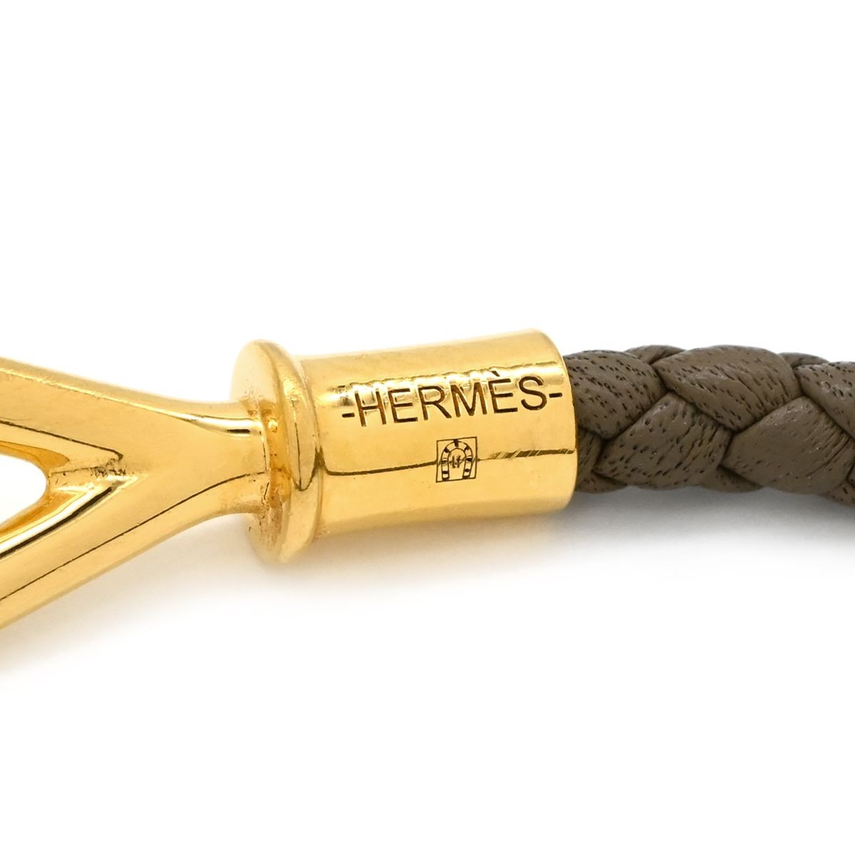 HERMES Jumbo Braided Leather Bracelet Etoupe Gold GP 17cm 6.7in Pre-owned