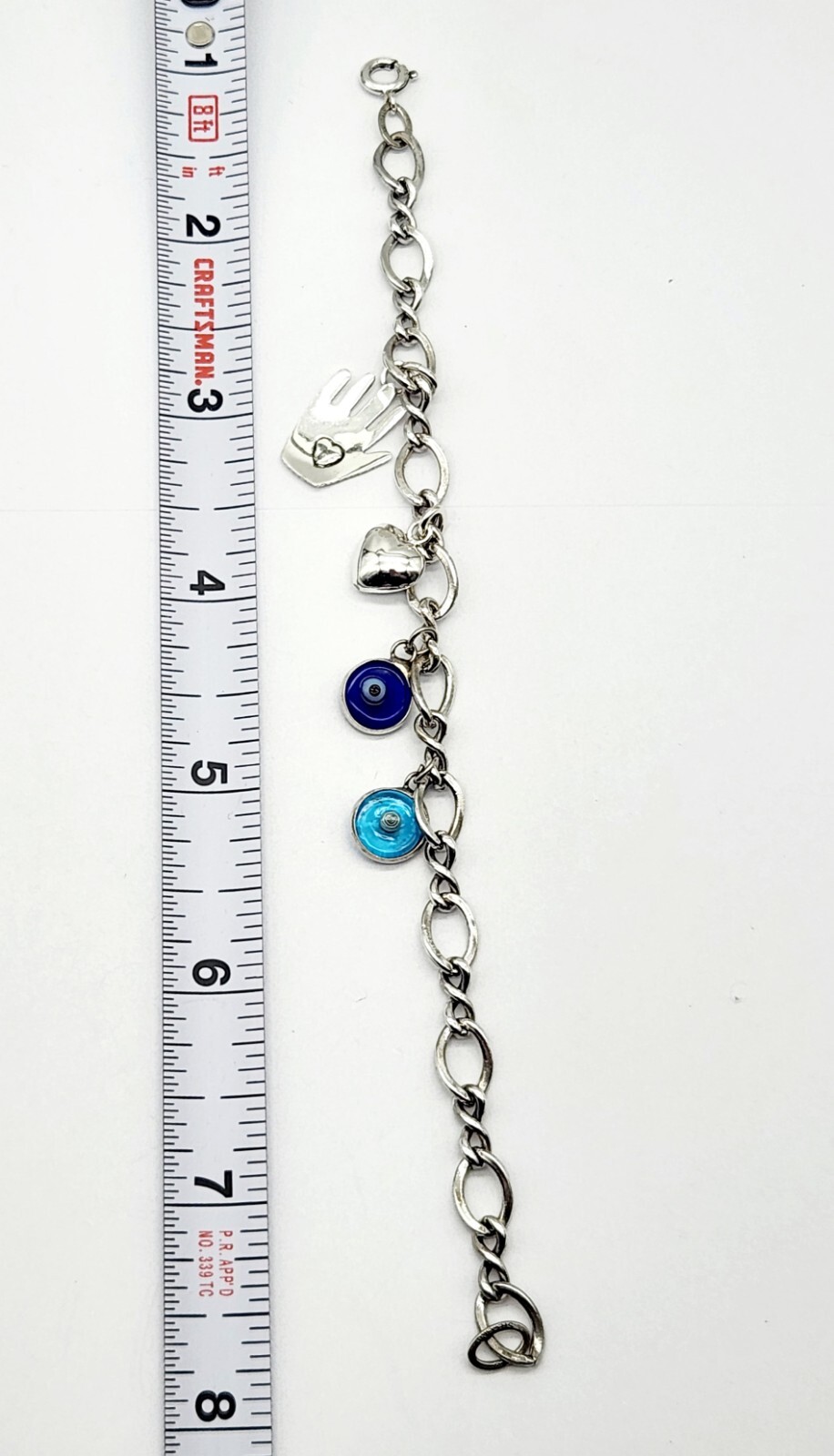 Vintage Sterling Silver All Seeing Eye Enamel Mystic Charm Link Bracelet – 10.2g