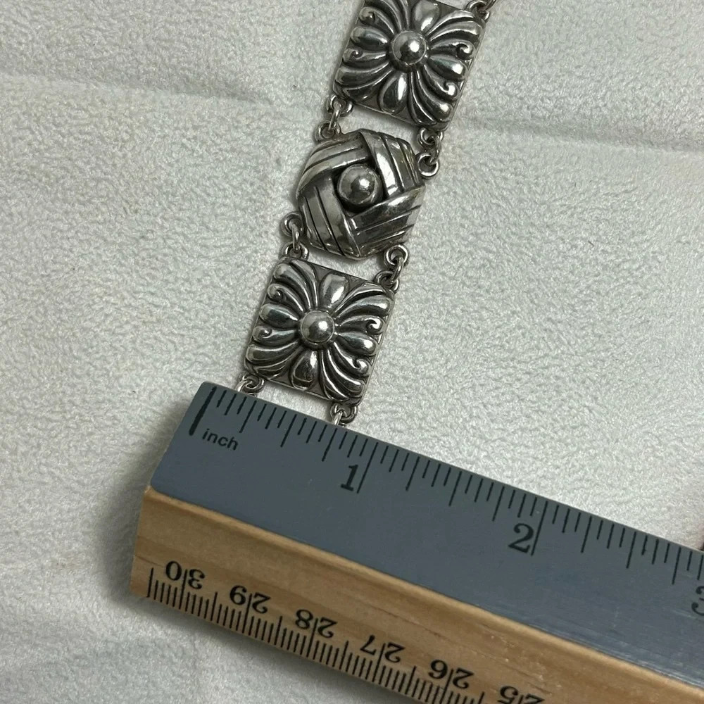 Brighton Sonora Motif Bracelet 7″ Chunky Link Silver Plated .75″ Wide Southwest