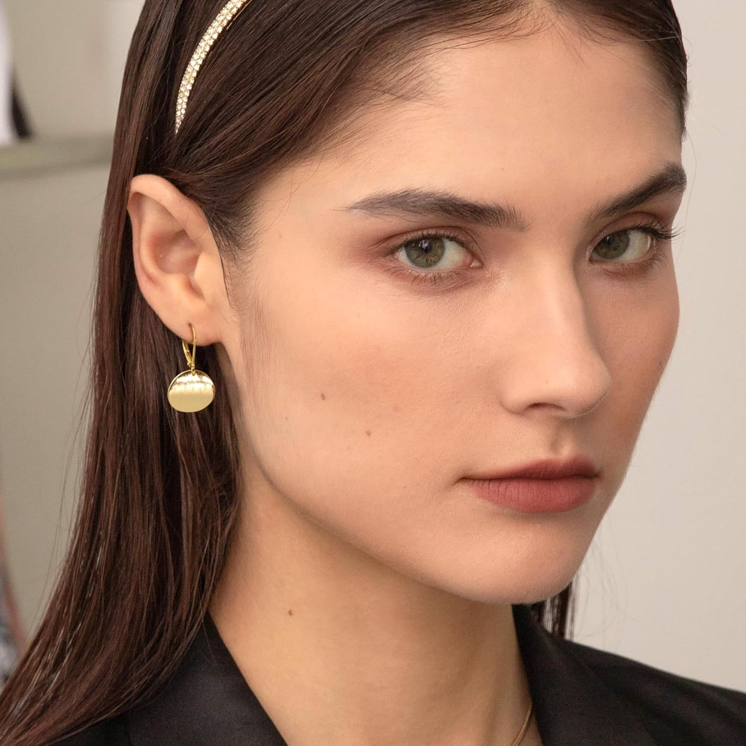 14K Gold Dangle Earrings for Women，Lightweight Circle Disc Coin Geometric Flat B