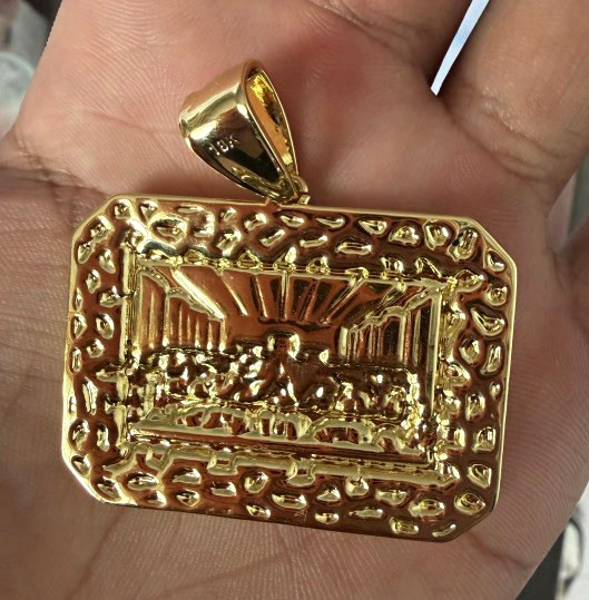2 3/4″ Huge Nugget-Frame Last Supper Pendant Solid Real 10K Yellow Gold