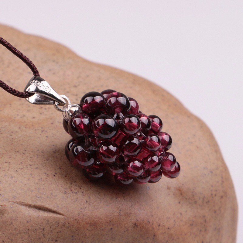 Natural Garnet Stone Grape Pendant Burgundy Gemstone Charm Necklace Handmade