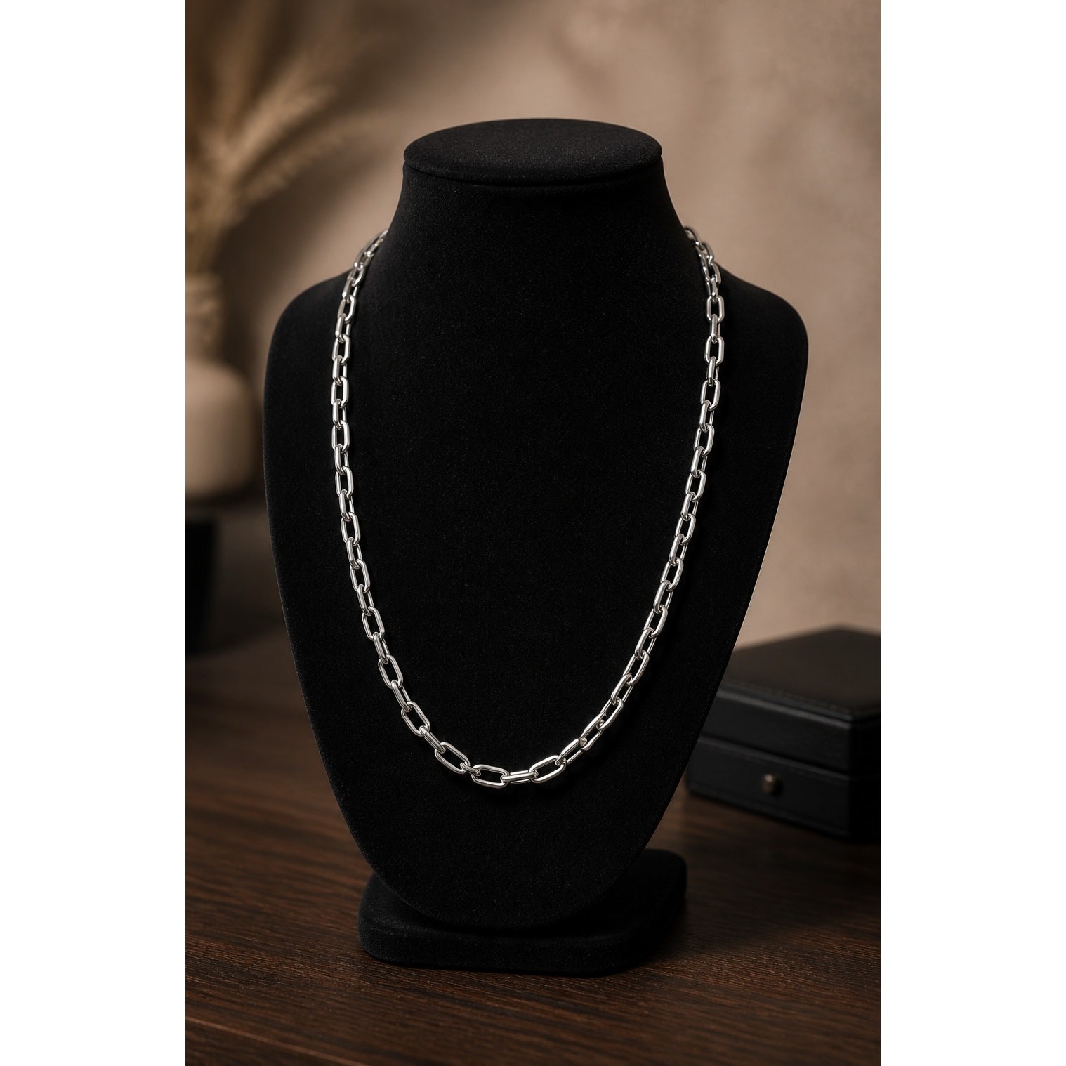 Silver Tone Paperclip Link Chain Necklace