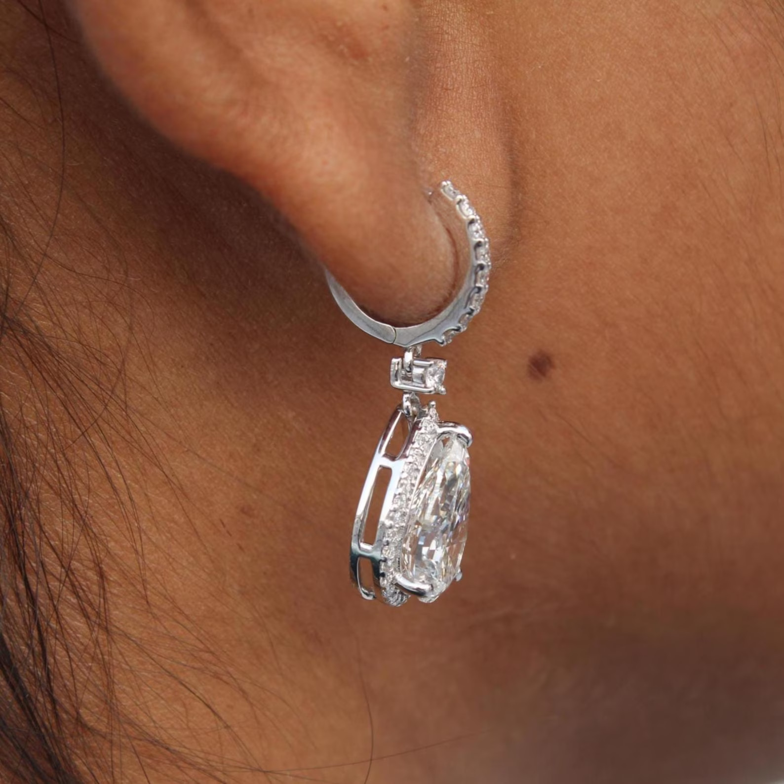 2.952 Ct Pear Simulated Diamond Dangle Drop Stud Earrings 14k White Gold Plated